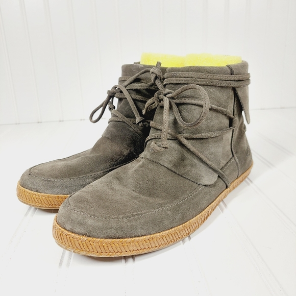 UGG Australia Reid Suede Leather Brown Winter Flat Moccasin Ankle Boots A984 - Picture 2 of 11